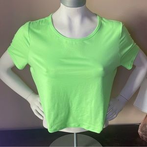 Fabletics lime green short sleeve cropped open back workout top size large